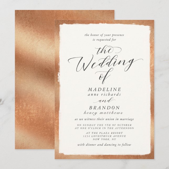 Calligraphy with Copper Edge Luxury Fall Wedding Invitation (Front/Back)