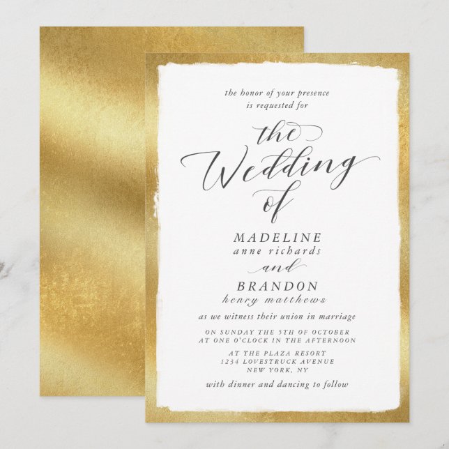 Calligraphy with Gold Edge Classic Luxury Wedding Invitation (Front/Back)