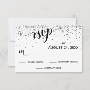 Calligraphy with Hearts, Silver Glitter Confetti RSVP Card