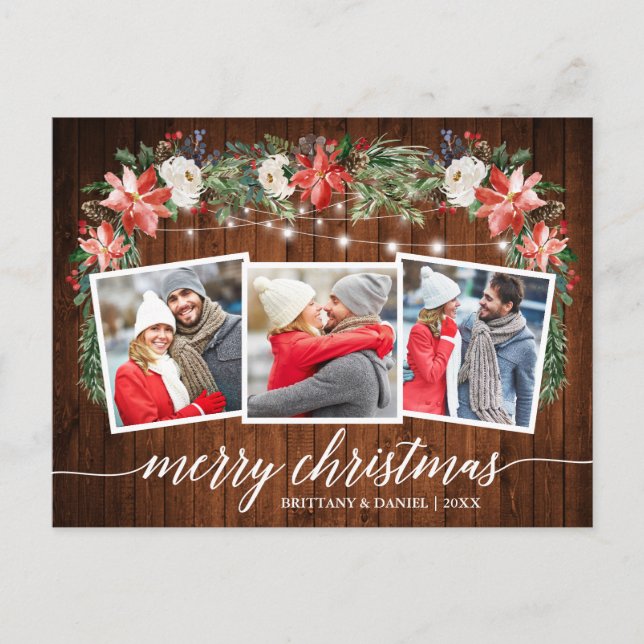 Calligraphy Wood 3 Photo Watercolor Winter Floral Postcard (Front)