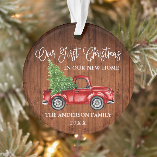 Calligraphy Wood First Christmas New Home Truck Ornament (Tree)