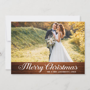 Calligraphy Wood Merry Christmas Star Photo Holiday Card