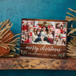 Calligraphy Wood Print 5 Photo Family Christmas Plaque<br><div class="desc">Modern Calligraphy Script 5 Photo Family Photo Collage Merry Christmas 8x10 Photo Plaque includes Watercolor Christmas Holly Berries - Rustic Country Wood Print</div>