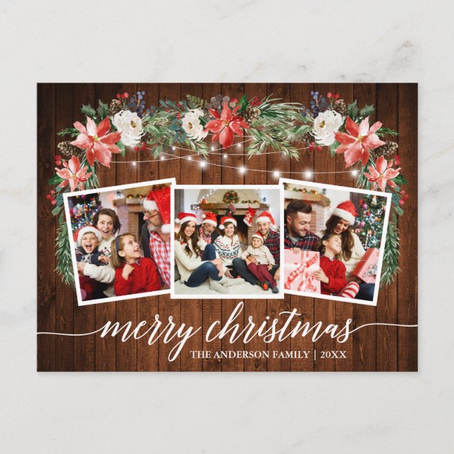 Calligraphy Wood Watercolor Winter Floral 3 Photo Postcard (Front)