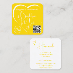 Calligraphy Yellow White Heart with Logo QR-Code Square Business Card