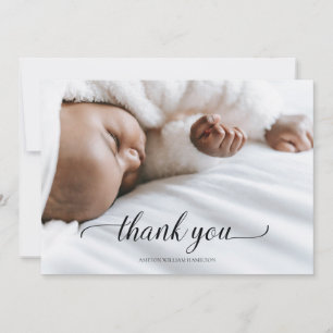 Calligraphy Your Photo New Baby Shower Thank You Card