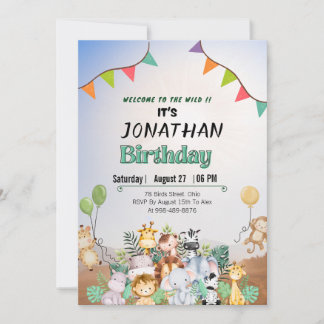 Calling all animals l Cute safari l 1th birthday Invitation