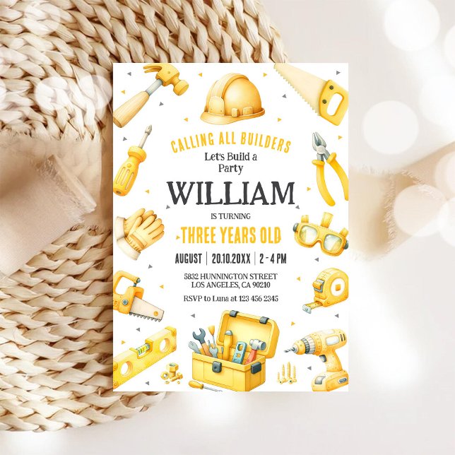 Calling All Builders Kids Boy Birthday Invitation (Creator Uploaded)