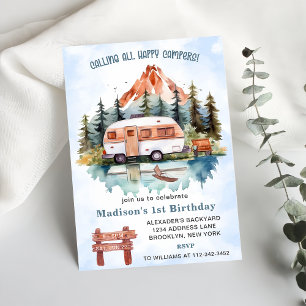 Calling All Campers 1st Birthday Camping Party Invitation