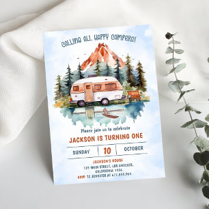 Calling All Campers 1st Birthday Camping Party Invitation