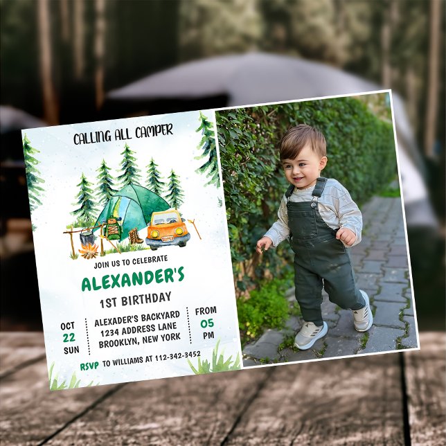 Calling All Campers 1st Birthday Camping Photo  Invitation (Creator Uploaded)