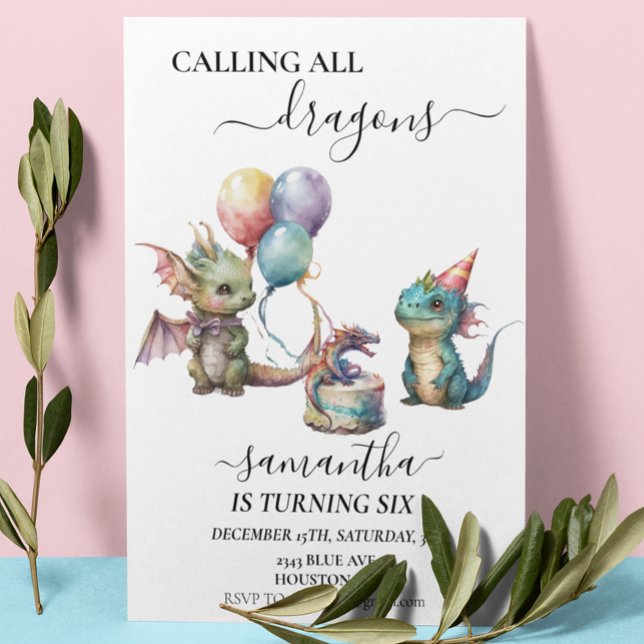 Calling All Dragons Birthday Baby Dragon Cake Invitation (Creator Uploaded)