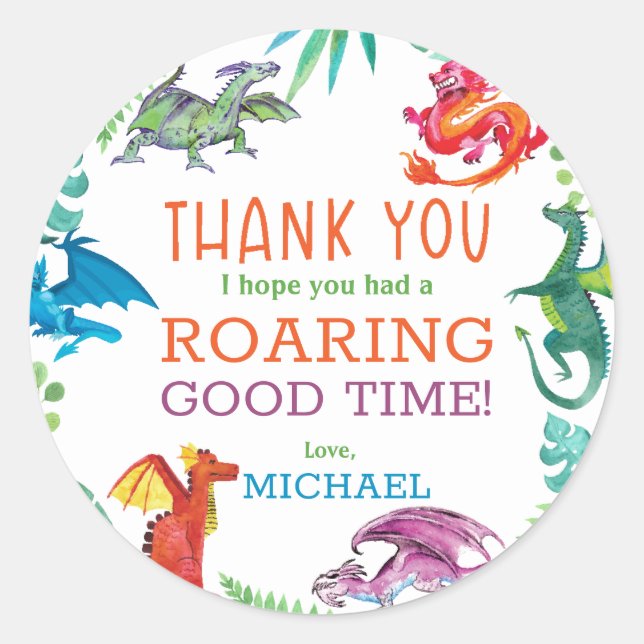 Calling all dragons birthday party classic round sticker (Front)