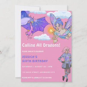 Calling All Dragons Kids Birthday Party Invitation