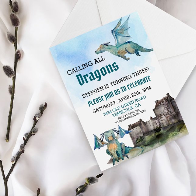 Calling all Dragons Watercolor Birthday Party Invitation (Creator Uploaded)