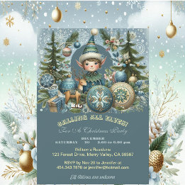 Calling All Elves Snowflakes Hail Christmas Party  Invitation