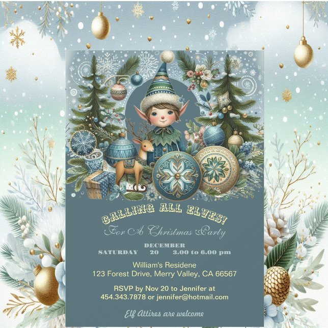 Calling All Elves Snowflakes Hail Christmas Party  Invitation (Calling All Elves Snowflakes Hail Christmas Party Invitation)