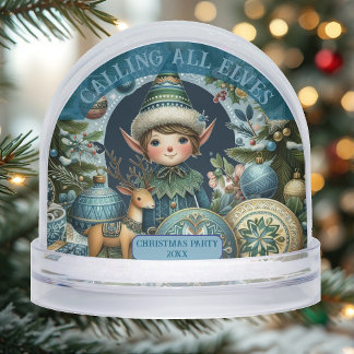 Calling All Elves Snowflakes Hail Christmas Party  Snowglobe