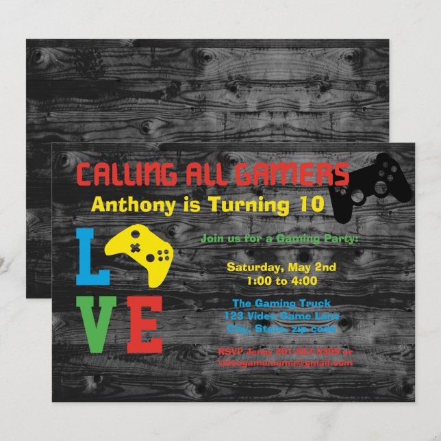 Calling All Gamers Birthday Party Invitation (Front/Back)