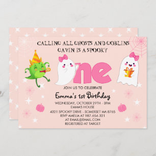 Calling All Ghosts and goblins First Birthday Pink Invitation