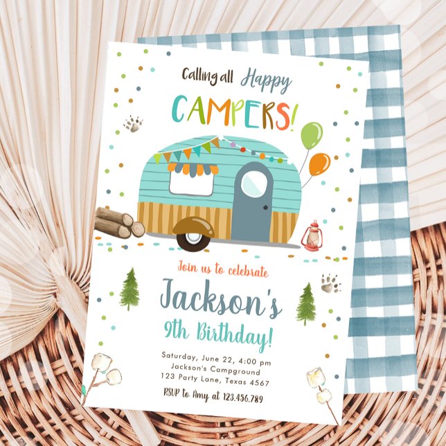 Calling All Happy Campers Camping Boy Birthday Invitation (Creator Uploaded)