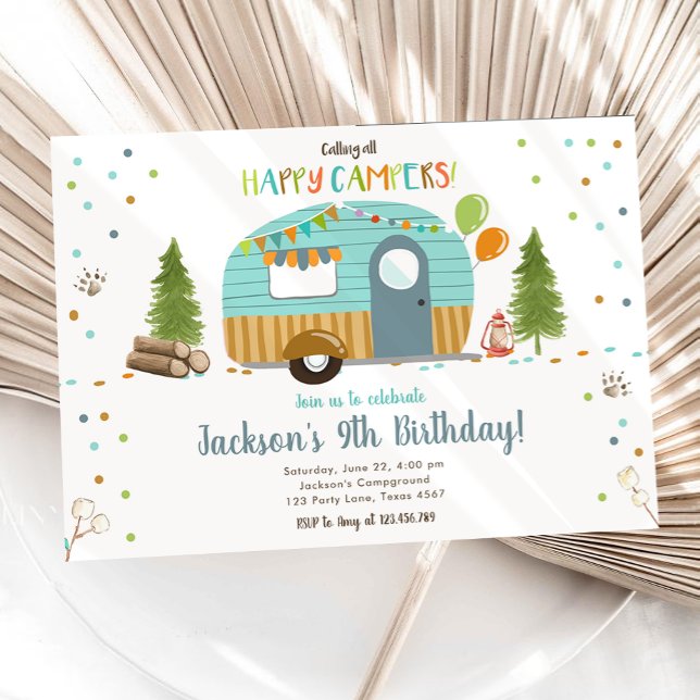 Calling All Happy Campers Camping Boy Birthday Invitation (Creator Uploaded)
