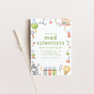 Calling All Mad Scientists Birthday Party Invite