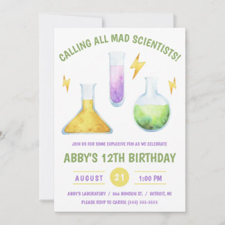 Calling all Mad Scientists! Science Birthday Party Invitation