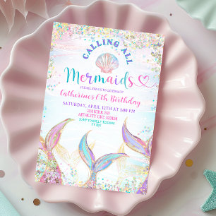 Calling All Mermaids Girl Birthday Invitation. Invitation