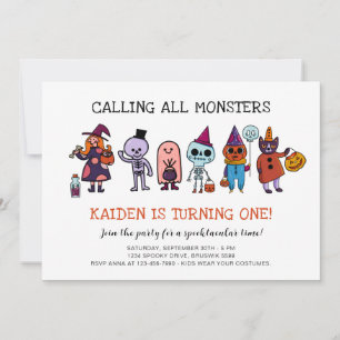 Calling All Monster Halloween 1st Birthday Party Invitation