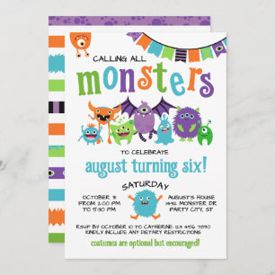 Calling All Monsters Boy Halloween Birthday Party Invitation