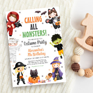 Calling All Monsters Costume Halloween Birthday Invitation