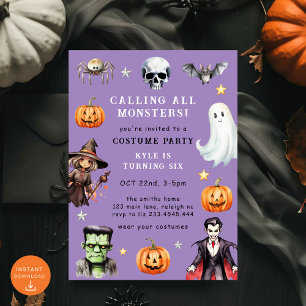 Calling All Monsters Costume Halloween Birthday Invitation