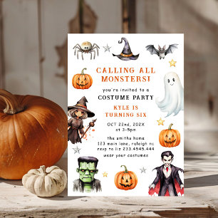 Calling All Monsters Costume Halloween Birthday  Invitation