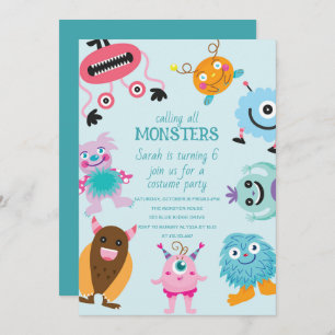 Calling All Monsters Halloween Birthday Invitation