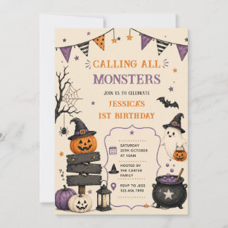 Calling All Monsters Halloween Birthday Party Cute Invitation