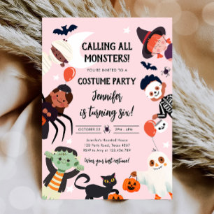 Calling All Monsters Halloween Costume Birthday Invitation