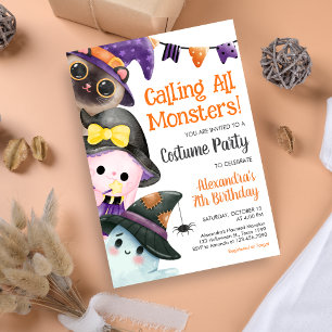 Calling All Monsters Halloween Costume Birthday  Invitation