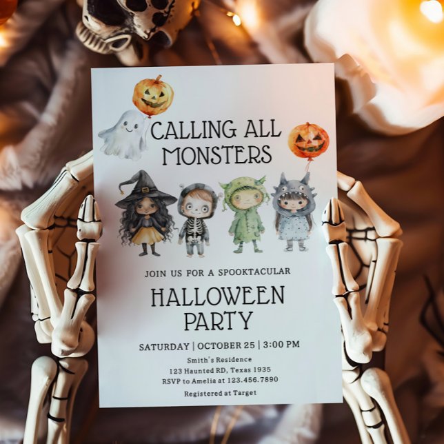 Calling All Monsters Halloween Party Invitation (Calling All Monsters Kids Costume Halloween Party Invitation)