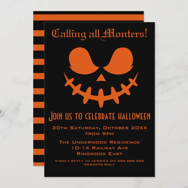 CALLING ALL MONSTERS HALLOWEEN PARTY INVITATION (Front/Back)