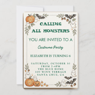 Calling All Monsters Kids Halloween Birthday Costu Invitation