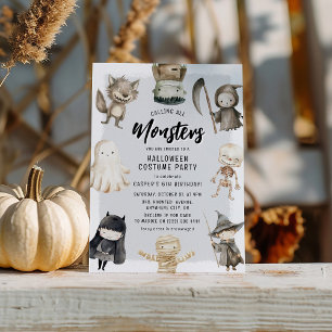 Calling All Monsters Kids Halloween Birthday Invitation