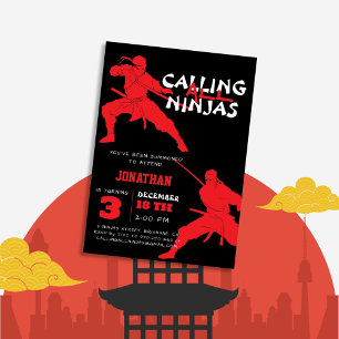 Calling All Ninjas 3rd Kids Birthday Invitation