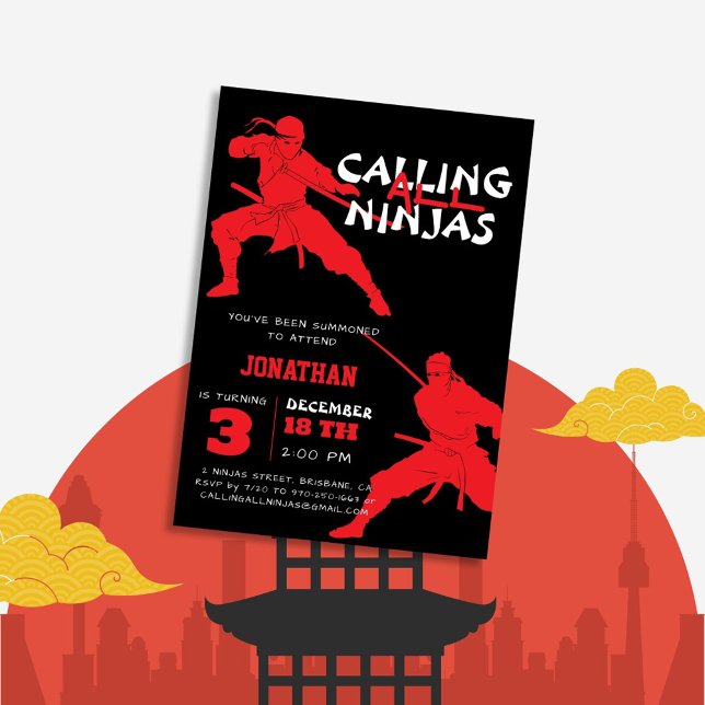Calling All Ninjas 3rd Kids Birthday Invitation (Creator Uploaded)