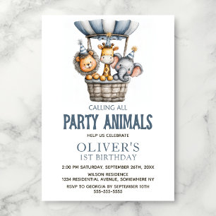 Calling All Party Animals 1st Birthday Party Invitation