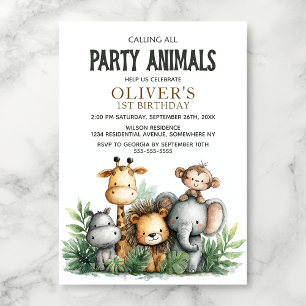 Calling All Party Animals 1st Birthday Party Invitation
