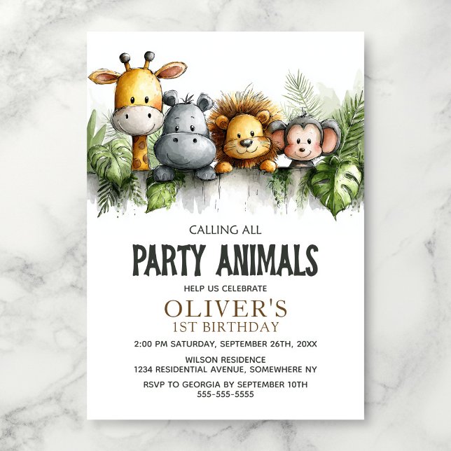 Calling All Party Animals 1st Birthday Party Invitation (Creator Uploaded)