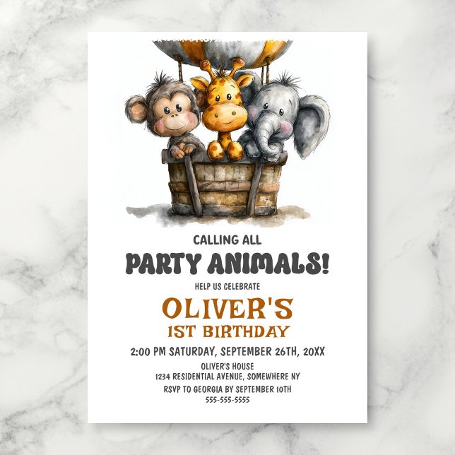 Calling all Party Animals 1st Birthday Party Invitation (Creator Uploaded)