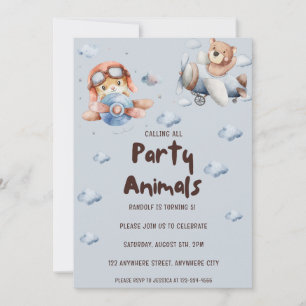 Calling All Party Animals Aeroplane Birthday Party Invitation