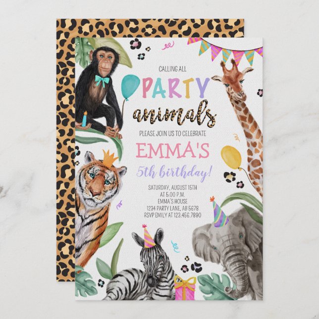 Calling All Party Animals Birthday Invitation (Front/Back)